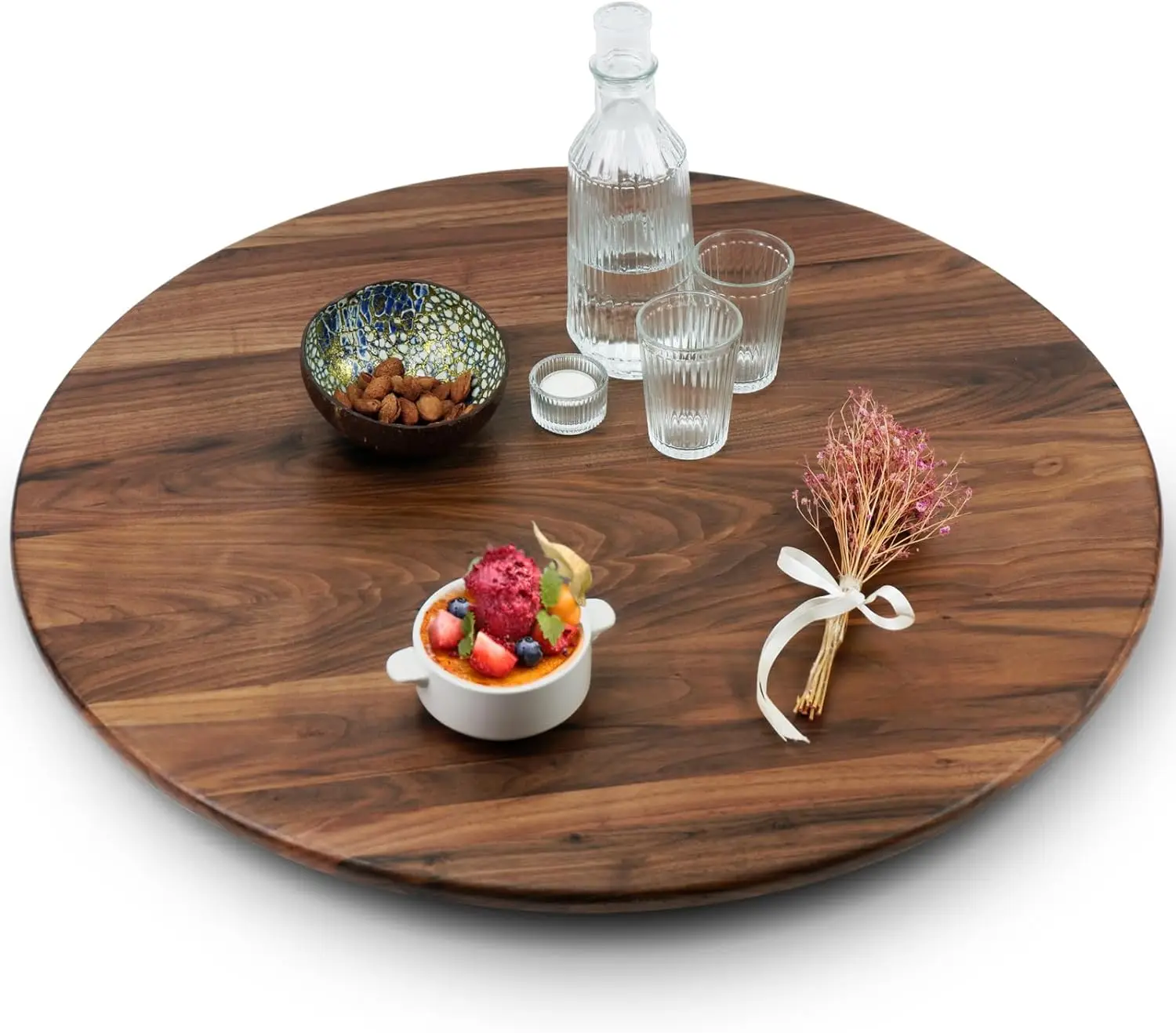 

MAGIGO 30 Inches Black Walnut Wood Lazy Susan Organizer, Solid Wooden Round Turntable, Rotating Tray for Table Top/Counter Top