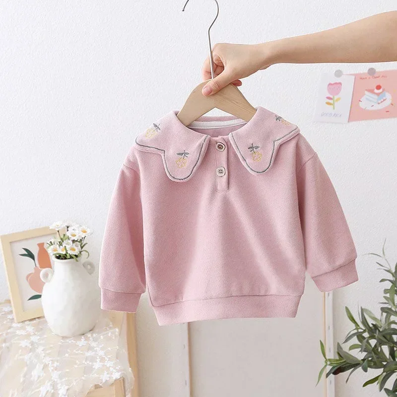 Girls\' Sweater Embroidered with Flowers Autumn New Long-sleeved Sweet Style Top