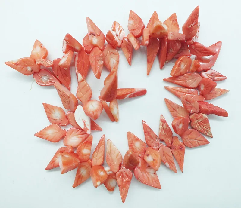 

1 share Handmade carved pink coral leaves loose beads 15"