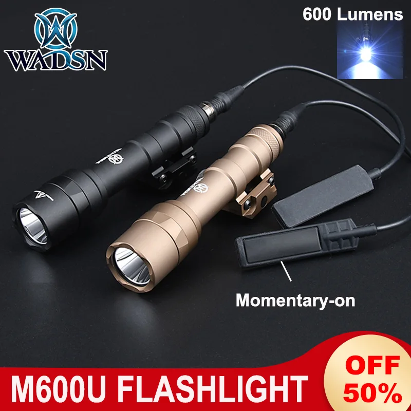 WADSN M600U Flashlight 600Lumens Tactical High Power Hunting Scout Light M600u Outdoor Spotlight Constant-on Switch Metal Tail