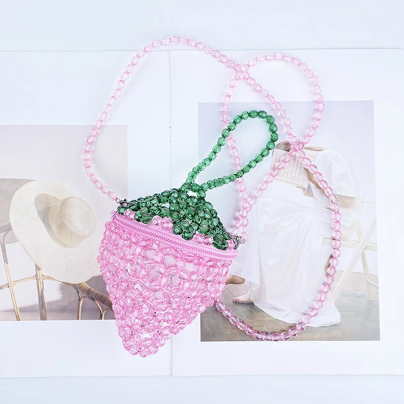 New Beaded Strawberry Bag Small Handmade Zero Wallet Cute Sweetheart Girl Exquisite Small One Shoulder Crossbody Fashion Bags