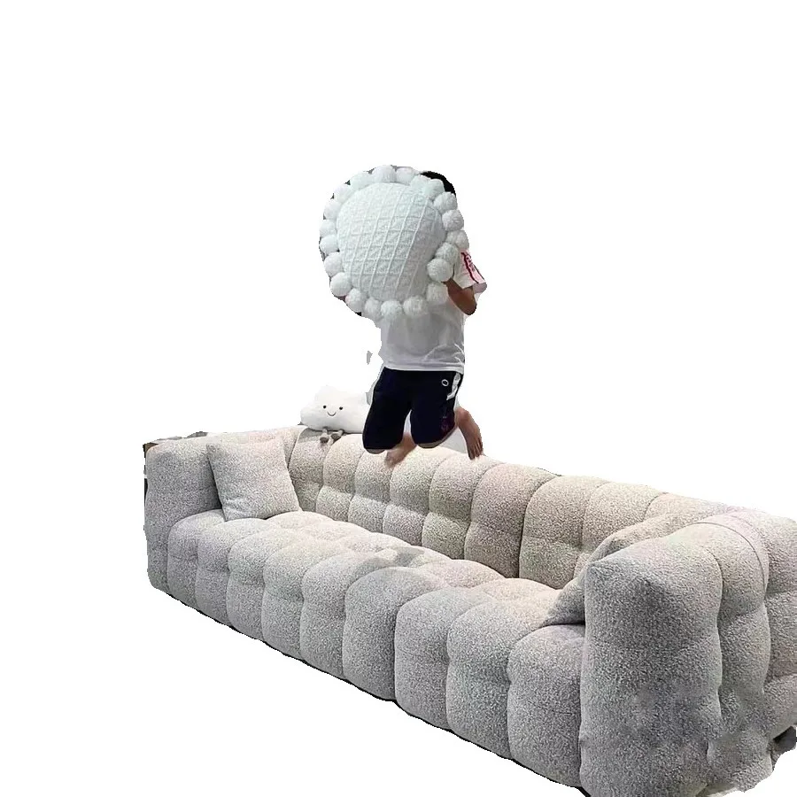

Puff marshmallow fabric sofa French cream style small apartment straight row simple and modern