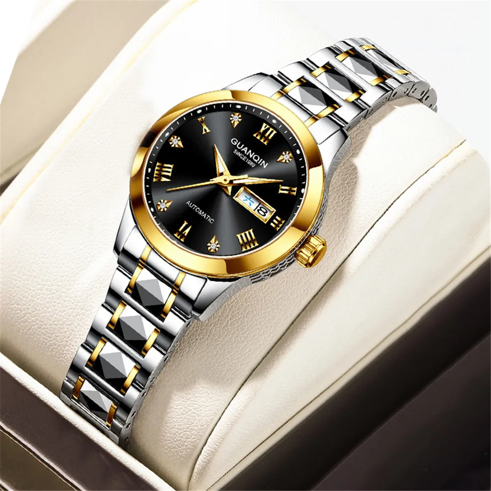 GUANQIN Luminous Day Date Automatic Self-Wind Mechanical Women's Watch Tungsten Steel Sapphire Crystal Waterproof Japan Movement