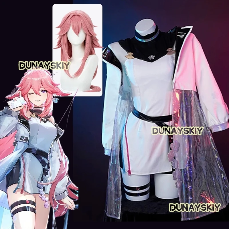 Music Yae Miko Cosplay Costume Game Genshin Impact Co-Branded Skins Role-play Clothes Wig Dress Set Anime Party Carnival Outfit8