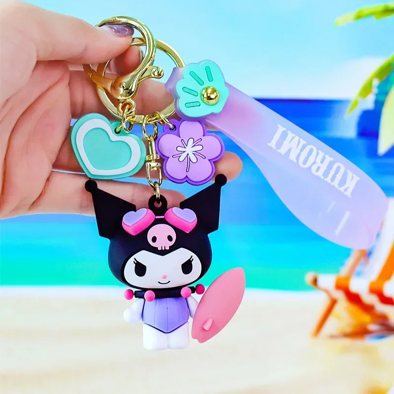 Sanrio Characters Refreshing Summer Series Keychain Kawaii Kuromi My Melody Cinnamoroll Pvc Model Toy Bag Decoration Doll