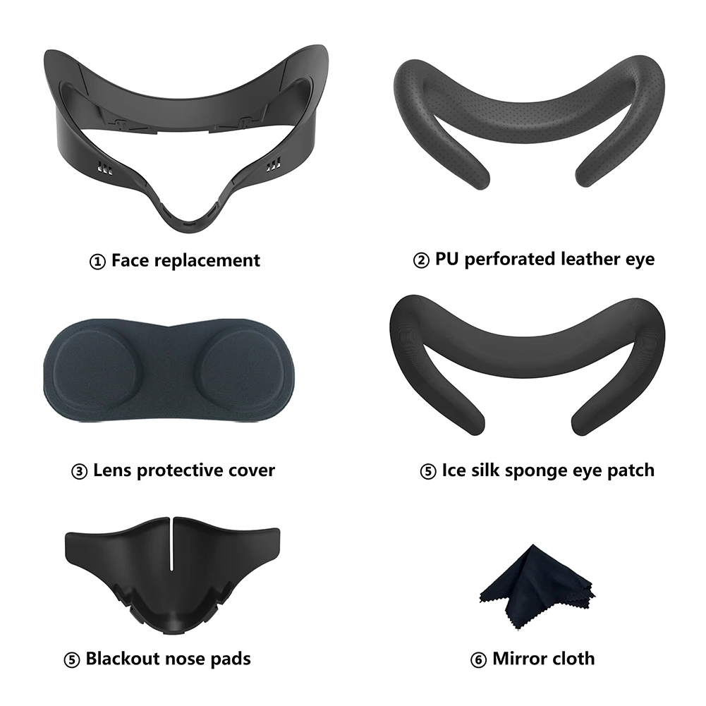 Máscara de Ojos de cuero PU para lentes de Meta Quest 3S, transpirable, 6 piezas, juego de repuesto para VR, accesorios