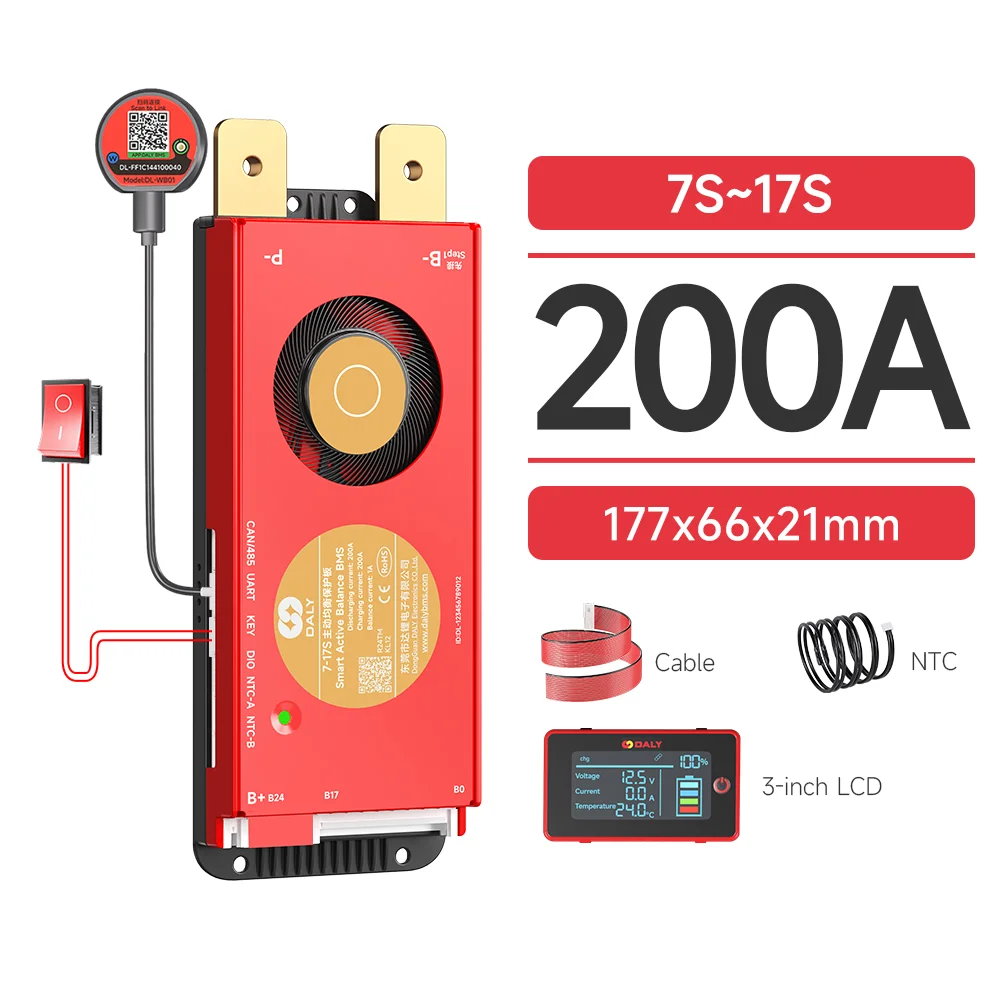 DALY Smart BMS 4S 8S 16S 40A 60A 100A 150A 200A 12V 24V 48V LiFePo4 1A Actieve Balancer BMS met LCD RS485 UART WIFI KEY