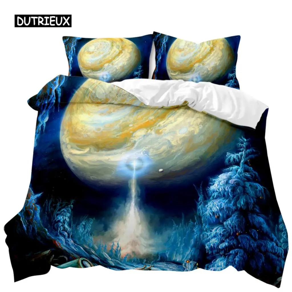 

Planet Duvet Cover Universe Twin Bedding Set Solar System Outer Space Quilt Cover 3D Starry Sky Astronomy Polyester Bedding Set