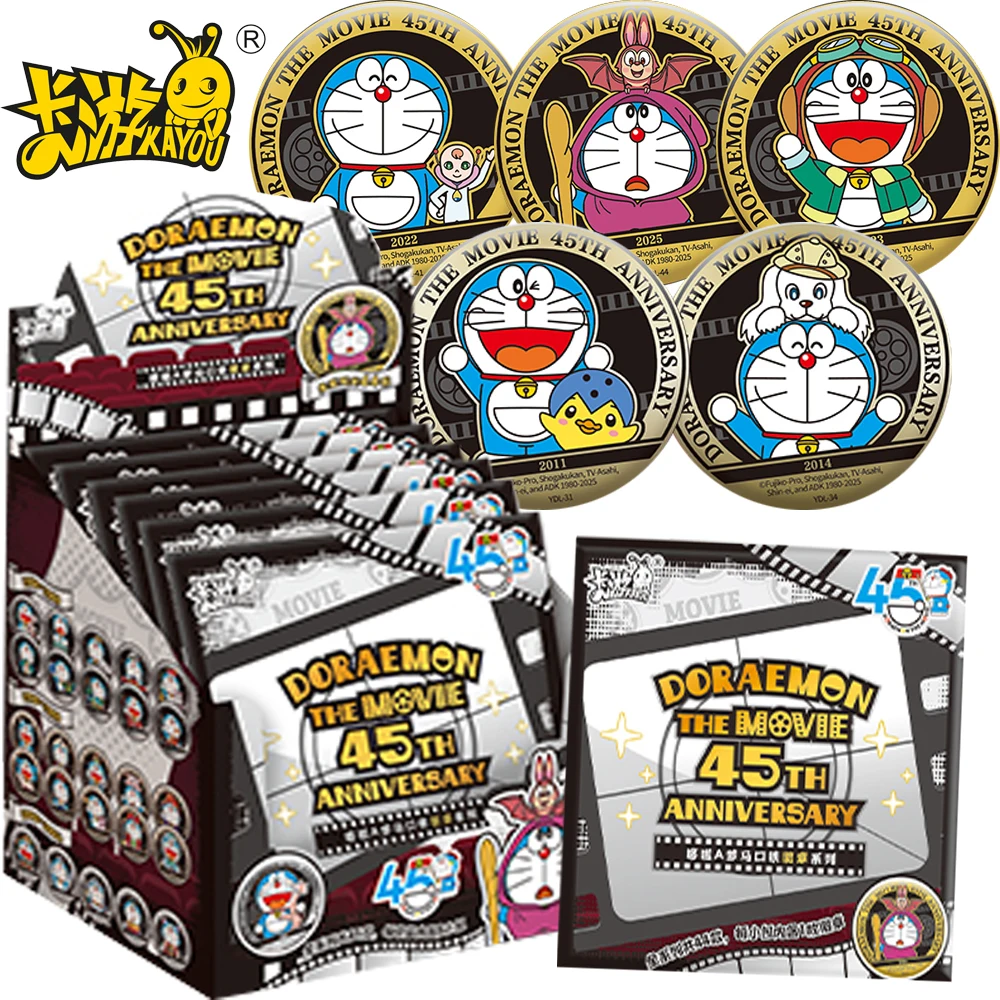 

Genuine Kayou Doraemon Round Badge Collection Cartoon Anime Figure 45th Anniversary Commemorative Brooch Accessories Toys Gifts