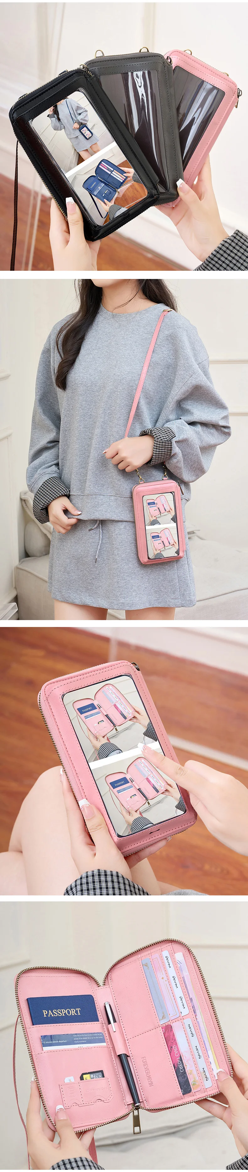 Damenhandtasche, Touchscreen, Handy-Geldbörse, Umhängetasche, modisch, multifunktional, Damen-Geldbörse, bietet Platz für Reisepass, Umhängetasche – Detail 5