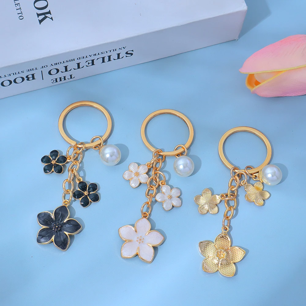 Niedliche Blumen-Anhänger Schlüsselanhänger mit Perle Metall-Schlüsselhalter Handtaschen-Deko Accessoires Mädchen Geburtstagsgeschenke – Detail 6