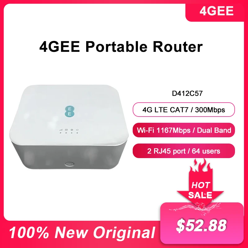 

4GEE Home Router D412C57 Dual Band WiFi Signal Repeater 4G LTE Cat 7 300Mbps Network Amplifier With Sim Card Slot