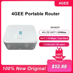 4GEE Home Router D412C57 Dual Band WiFi Signal Repeater 4G LTE Cat 7 300Mbps Network Amplifier With Sim Card Slot