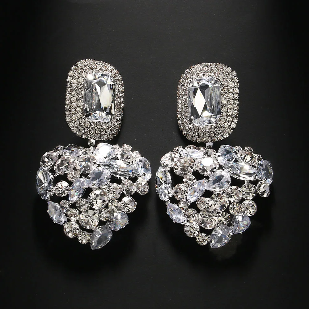 Stonefans Shiny Rhinestone Heart Dangle Earrings Luxury for Women Fashion Jewelry Square Earrings Statement 2024 Designer Y2k