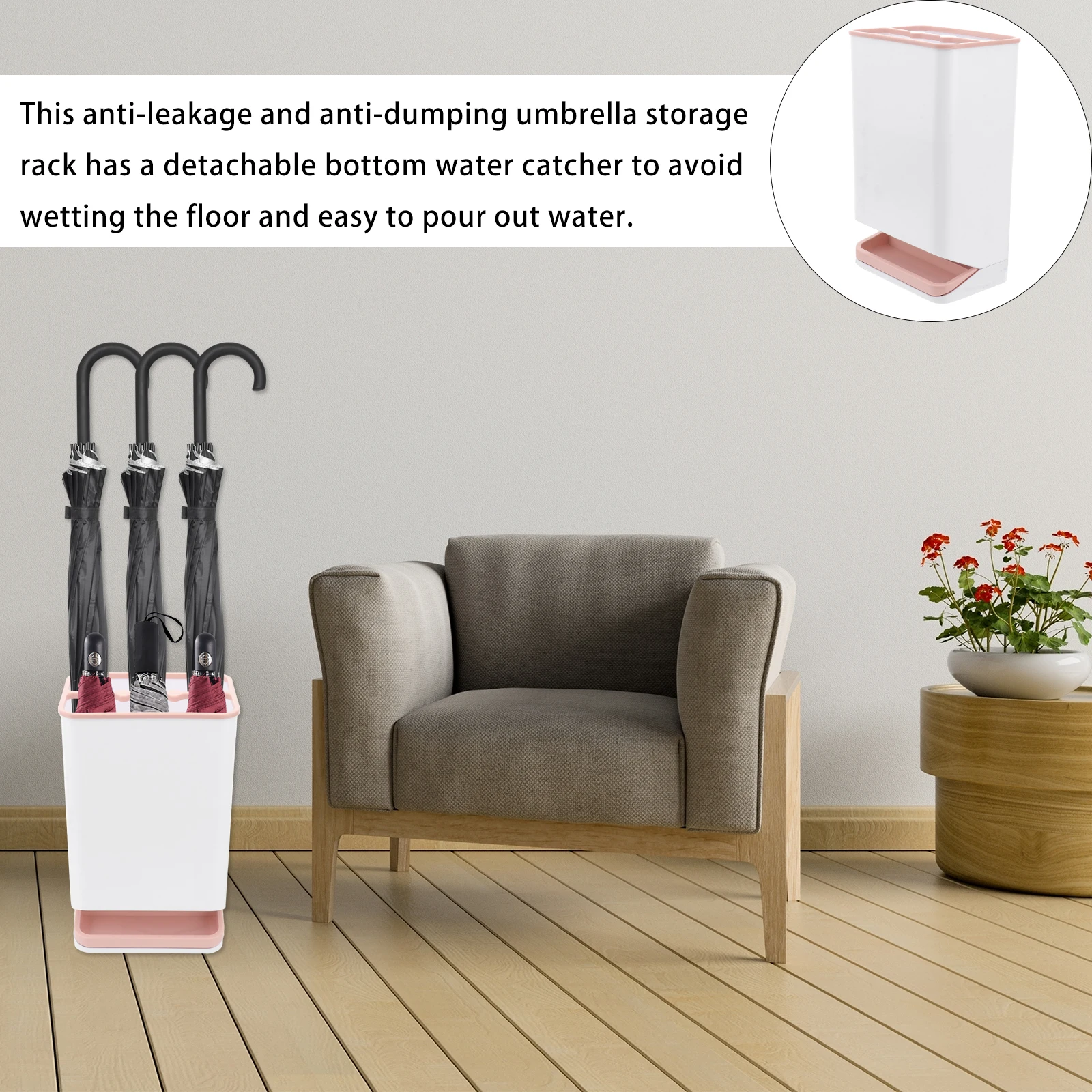

Umbrella Rack Pink Detachable Six-Hole Stand Leakproof Anti-Dumping Organizer Stand for Long Handle Folding Umbrella Storage