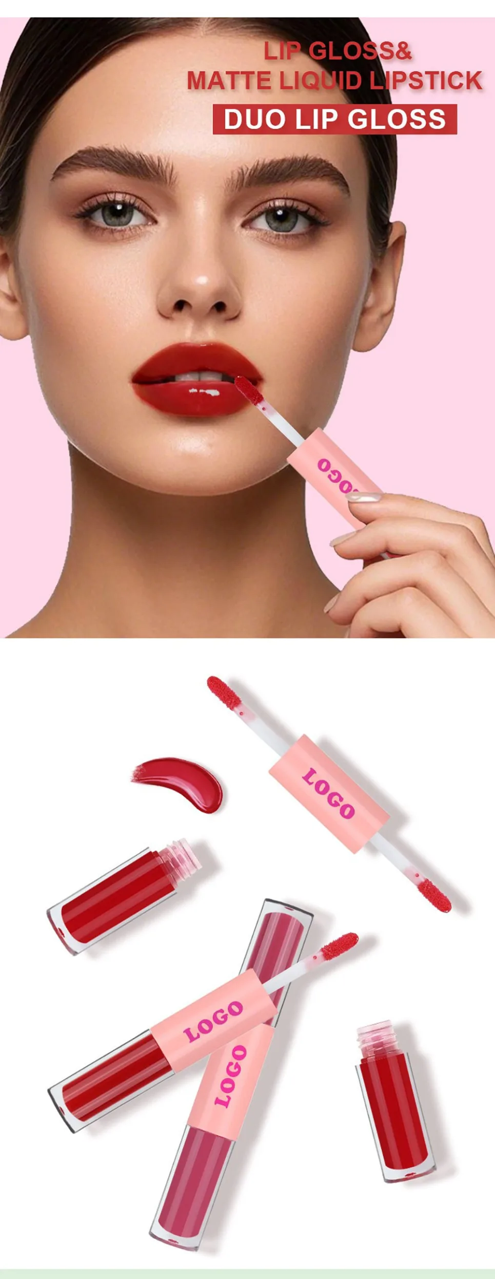 2in1 Moisturizing Mirror Lip Glaze Long Lasting Liquid Matte Lipstick Private Label Custom Logo Vegan Makeup Wholesale