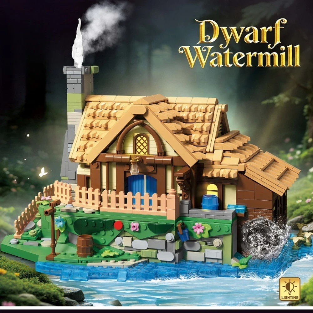 MOC Magische Hütte Zwergen-Wassermühle Cottage Baustein-Set Geheimnisvolle Bauernhof-Güterhofsmodelle DIY-Spielzeug für Erwachsene Geburtstags- und Feiertagsgeschenke