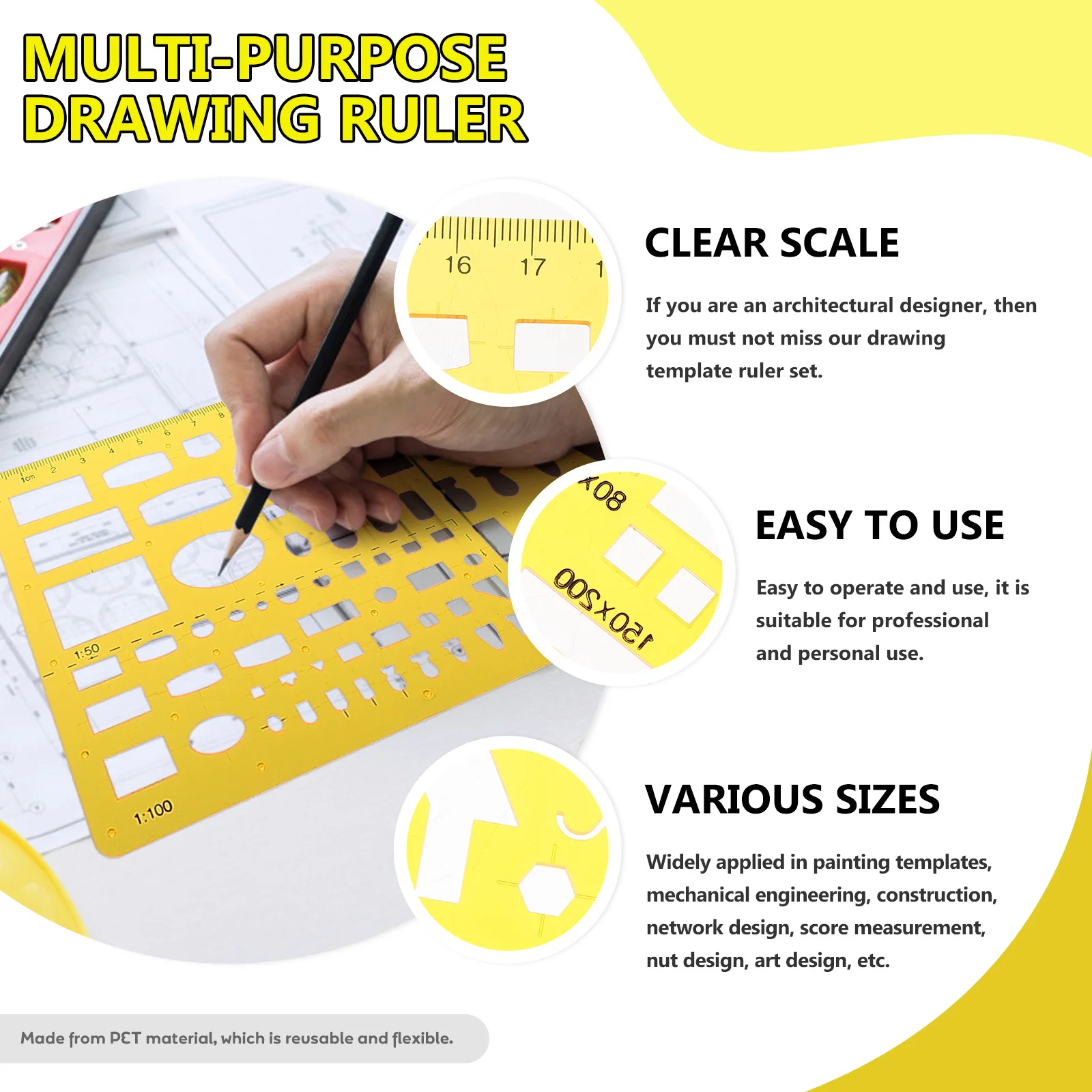 

6Pcs Drawing Template Rulers Plastic Lightweight Architect Scales Multipurpose Drafting Tools Drawing Template Rulers