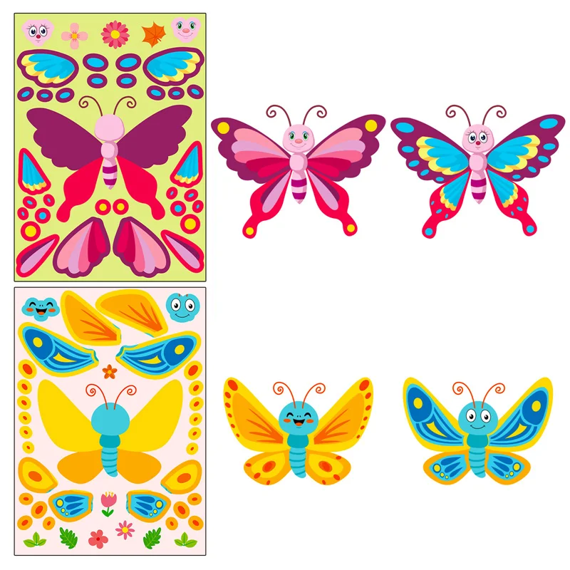 Creative DIY Butterflies Stickers Sheets for Kids 6 Designs Mix and Match Butterfly Crafts Make A Face Stickers Boys Girls Toys