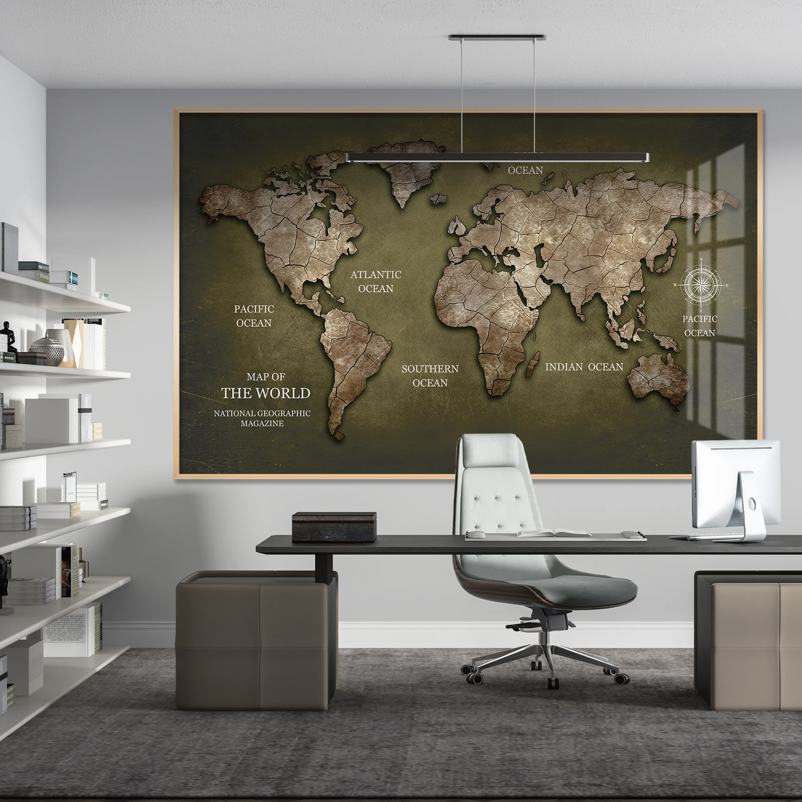 Nordic retro industrial abstract world map office wall decoration painting living room study sofa background hanging