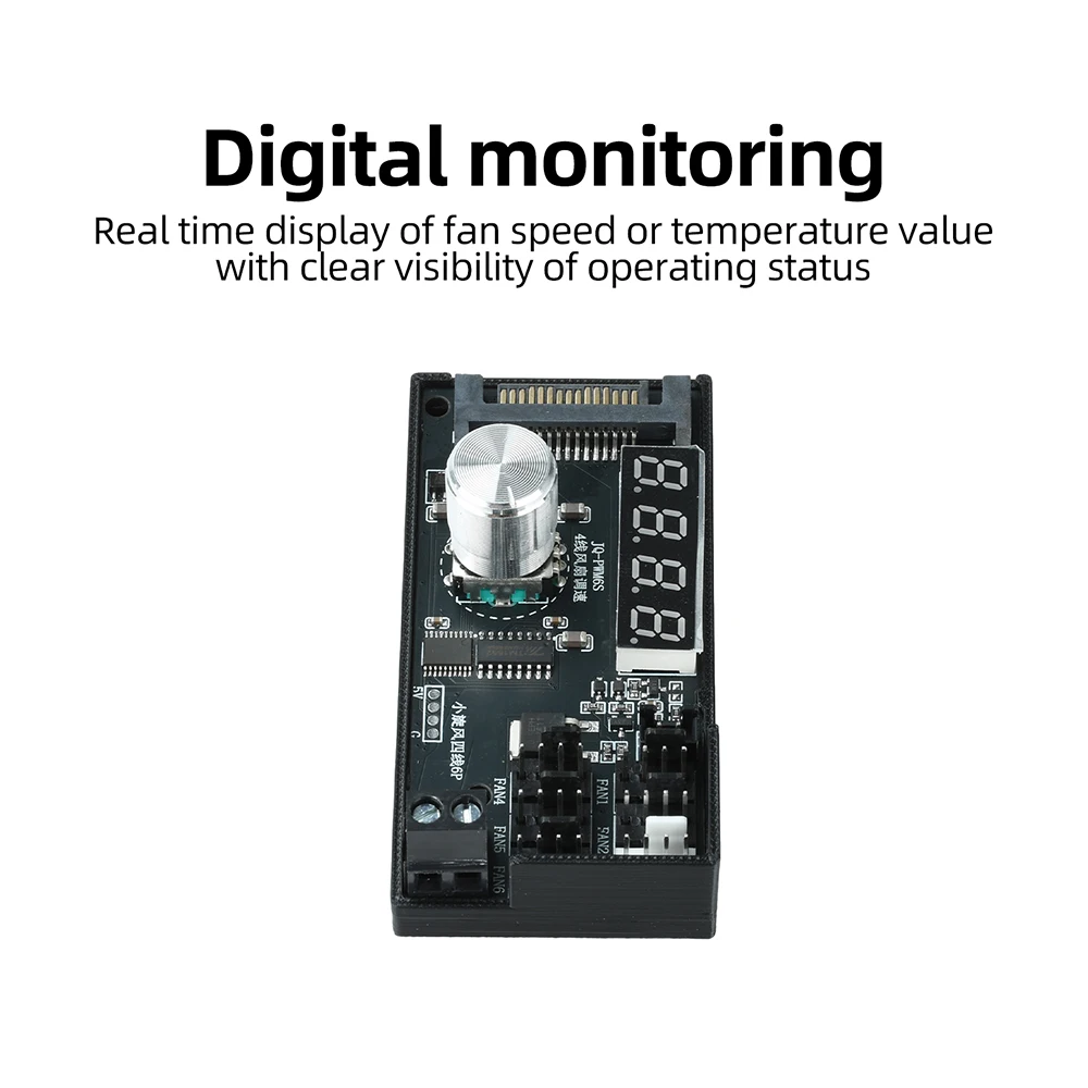 6-Kanal-PWM-Lüftersteuerung 12V 5A mit Digitalanzeige für PC-Kühlung, temperaturgesteuertes Kühlsystem mit SATA-Stromversorgung – Detail 17