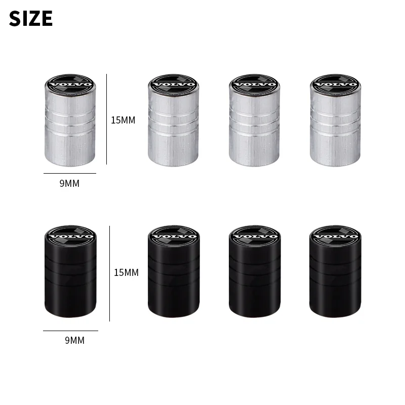 4Pcs Car Tire Air Cap Alloy Auto Vavle Core Protection Cap Black/Sliver For Volvo XC60 XC80 XC90 V40 V60 S60L S80 Accessories