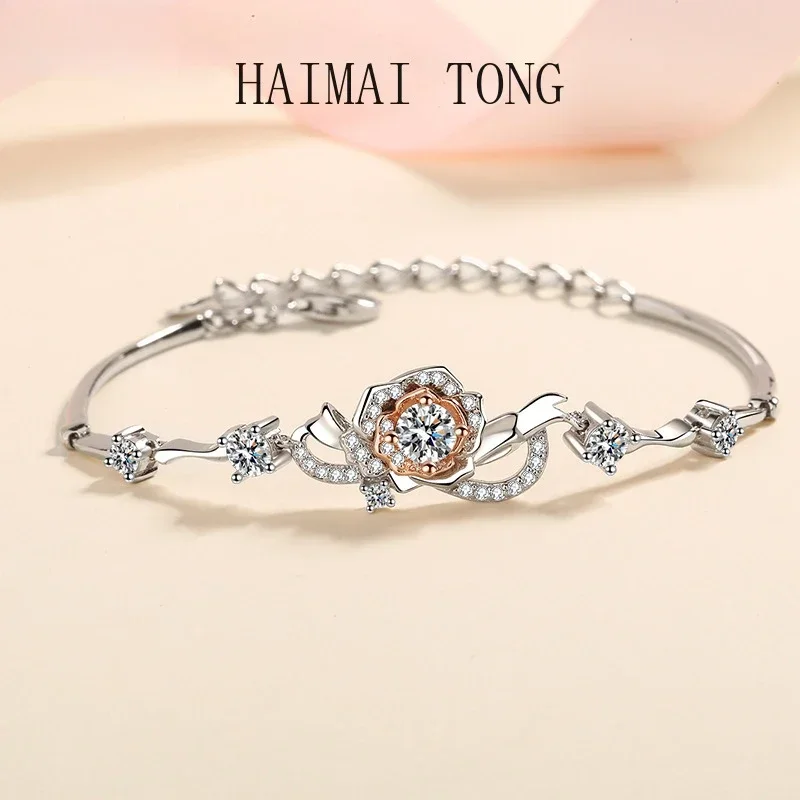 

Браслет HAIMAITONGA с розой PT950, набор платиновых наконечников с бриллиантовым браслетом Moissanit, подарок