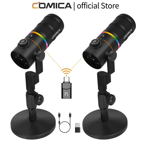 Comica D10 PRO 콤보 카디오이드 USB/XLR 동적 무선 마이크 스트리밍용 RGB 조명이 있는 PC 컴퓨터 게임 스트리밍 마이크