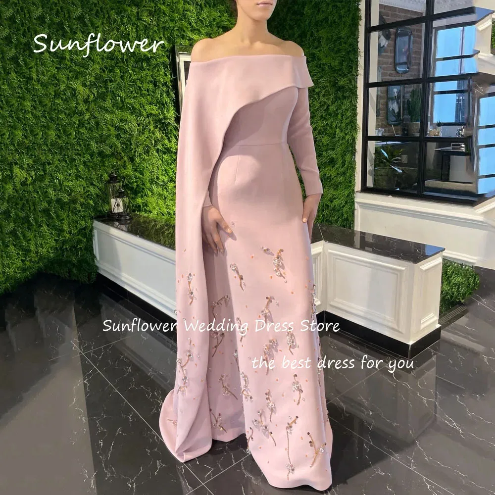 Sunflower Baby Pink Off The Shoulder Mermaid Formal Evening Dress Saudi Arabia 2024 Slim Beading Crepe Floor-Length Prom Dress