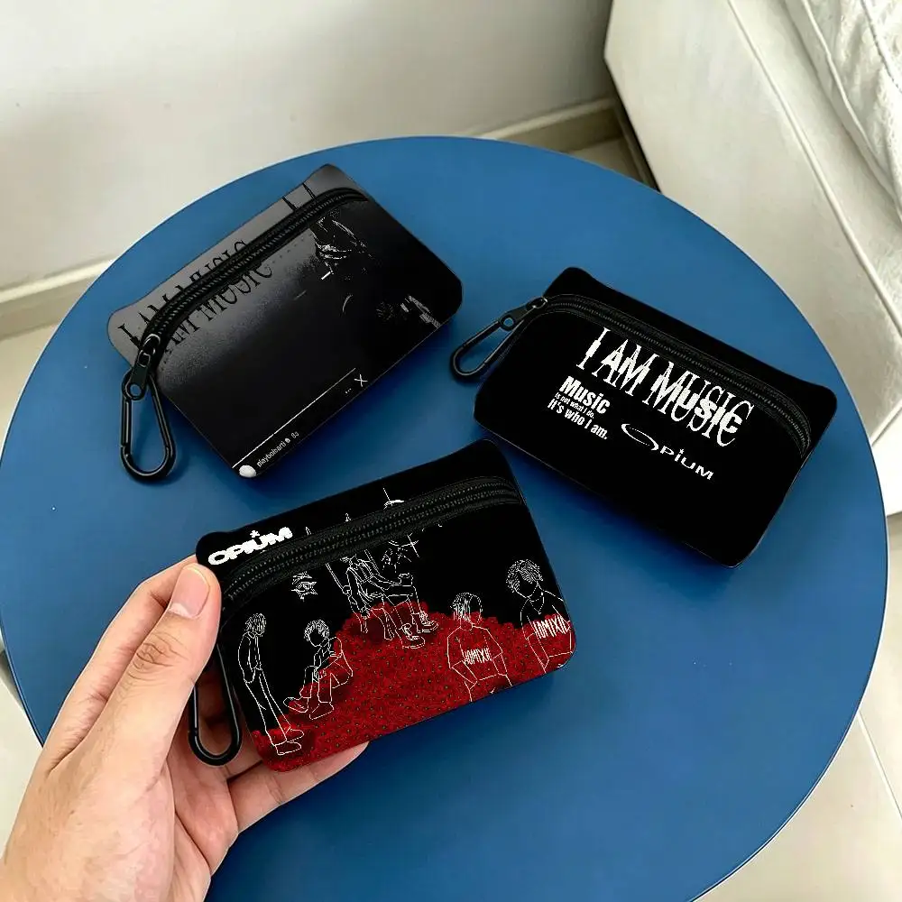O-Opium Rap Portable Mini Oxford Cloth Coin Purse With Carabiner Hook Zipper Key Card Earphone Storage Wallet