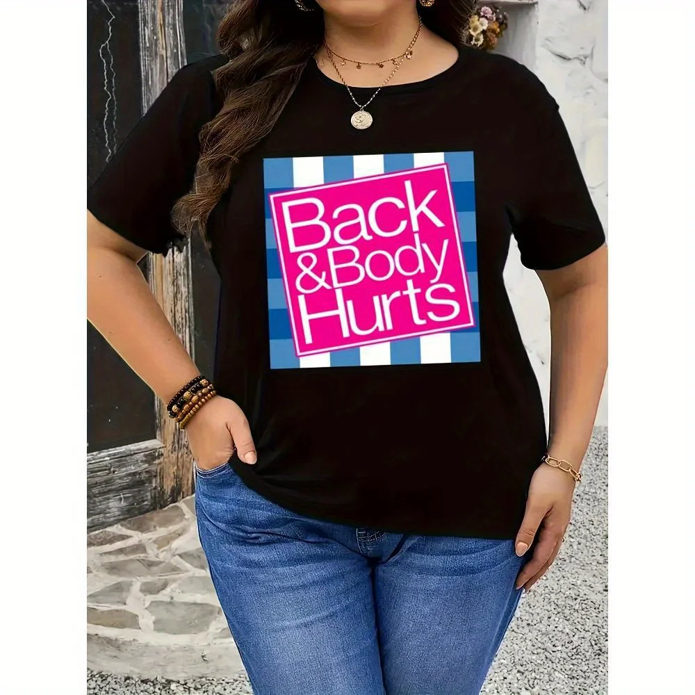 

Plus Size Women'S Plus Size "Back & Body Hurts" Graphic T-Shirt - Soft Crewneck Short Sleeve Tee for Casual Wear, Workouts