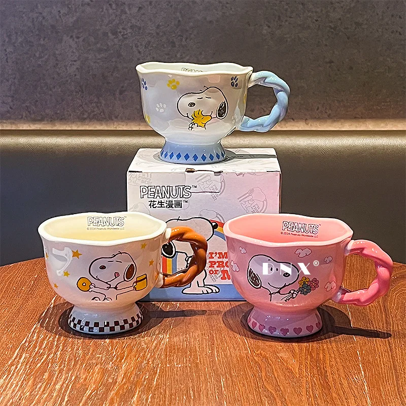 360Ml Cartoon Snoopy Flower Shape Ceramic Large Capacity Mug Kawaii Couple Coffee Cup Sweet Girly Water Cup Birthday Gift