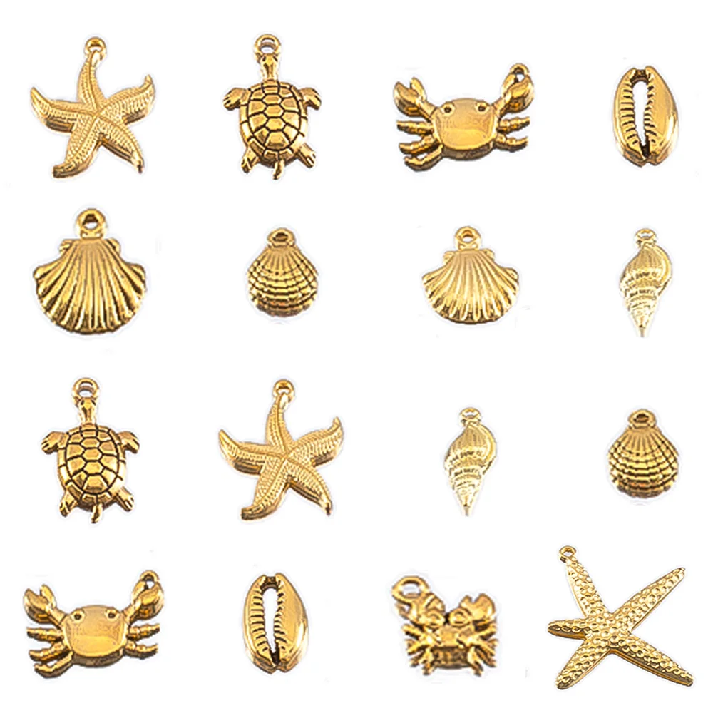 

10pcs/Lot Gold Color Marine Animals Charm Shell Starfish Turtle Crab Pure Copper/Alloy Pendants For Jewelry Making Materials