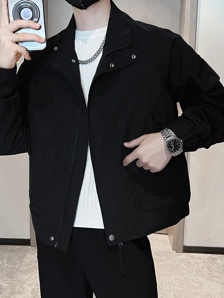 

Повседневная куртка с воротником-стойкой, мужская весенне-осенняя универсальная рабочая одежда, украшенная молнией, против морщин, модная молодежная мода
