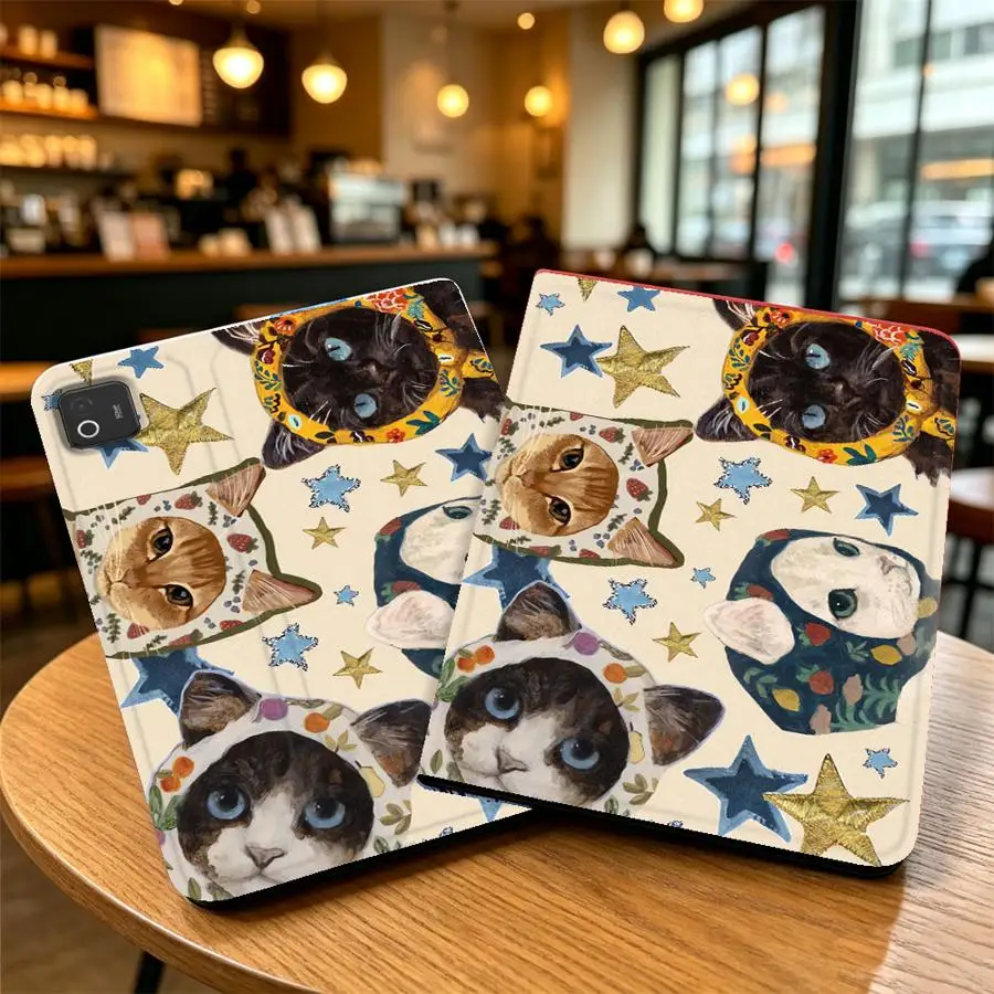 With Pencil Holder Case for Xiaomi Pad 6s Pro 7 Ultra Pad 5 6 7 8 Pro Redmi Pad SE K Pad 8.8 9.7 12.4 Inch Cute Cat Star
