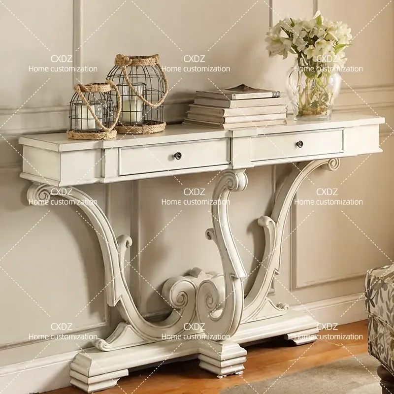 American Retro Solid Wood Entrance Table European Decorative Cabinet Simple Foyer French Entryway Console Ultra Thin End View