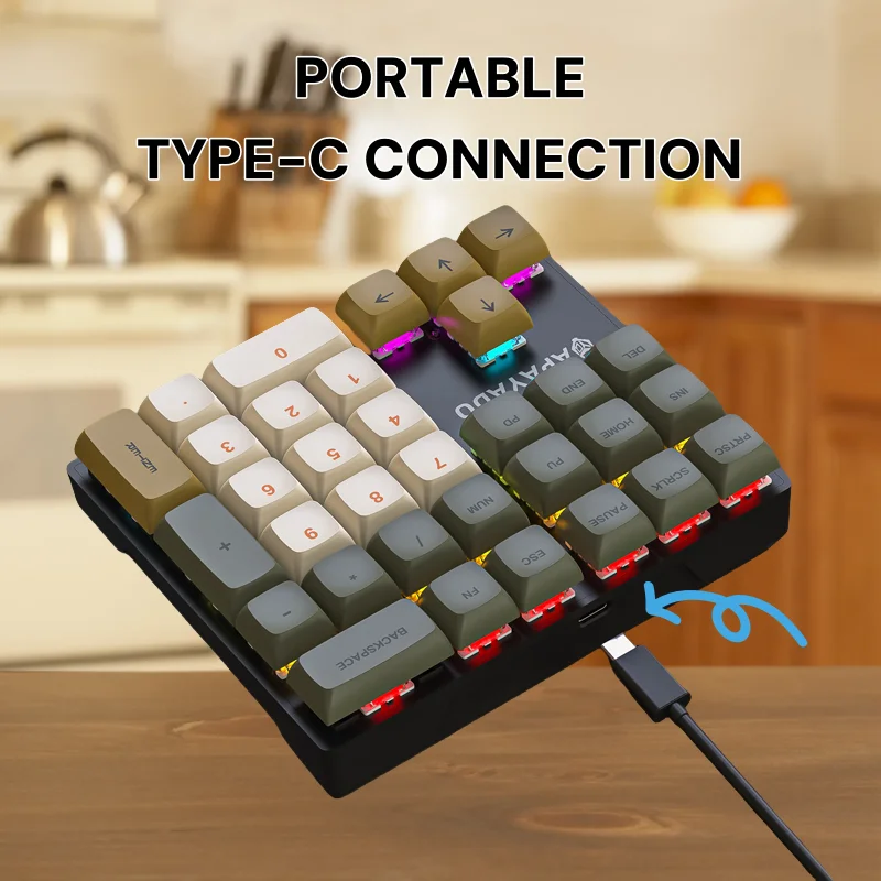 APAYADO K33 Mechanical Numeric Keyboard with Blue Shaft, Mini 33 - Key,PBT Keycaps and Vivid RGB Lights, Tailored for Accountin