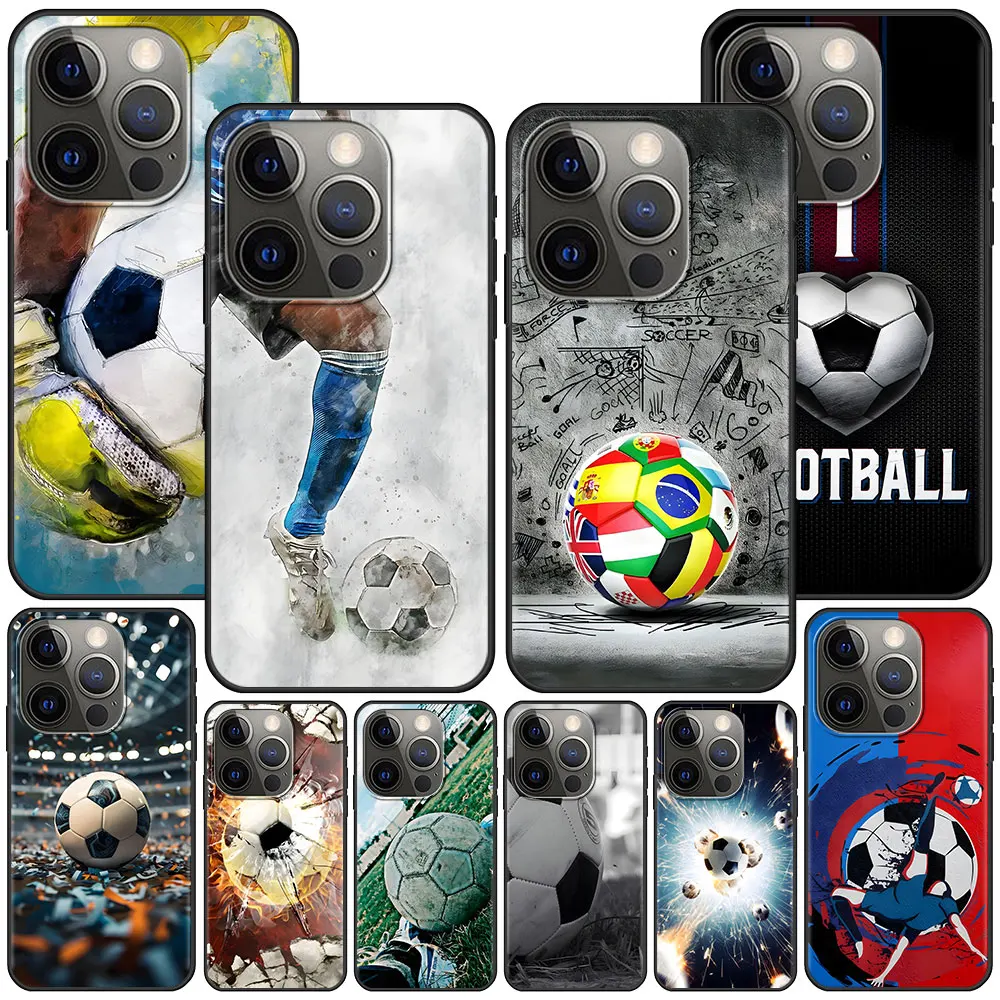 Football Sport Soccer Case for Apple iPhone 14 11 7 SE 2020 8 X XS 13 12 Mini XR 15 Pro Max Silicone Black Soft Phone Cover