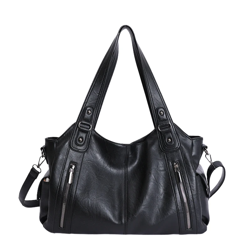 

Сплошной цвет, большая вместительная женская сумка из мягкой искусственной кожи, модная простая ручная сумка-тоут, пригородная сумка через плечо