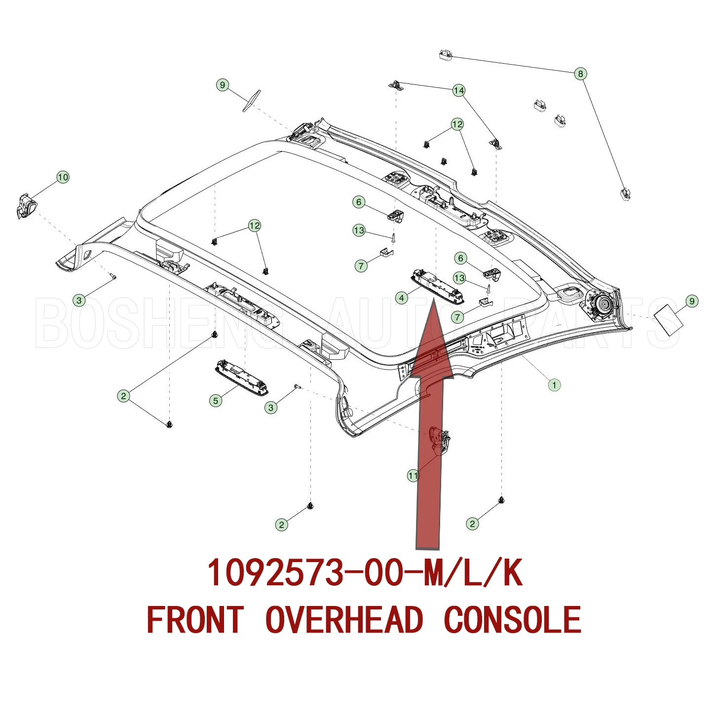 OEM 1092573-00-M 1092573-00-L 1092573-00-K 1092573 Front Overhead Console for Tesla Model 3 2017-2023 Model Y 2020-2025