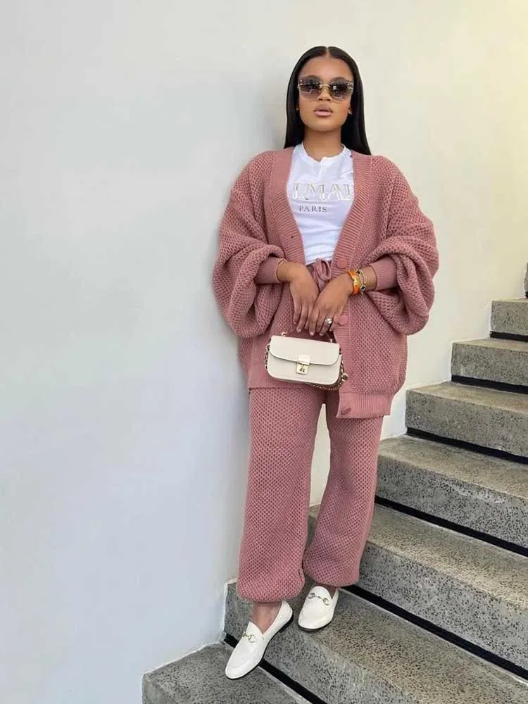 

Комплекты из 2 предметов для женщин, однотонная зимняя женская одежда, вязаные брюки и кардиган, свитер, повседневный комплект, оптовая продажа, дропшиппинг