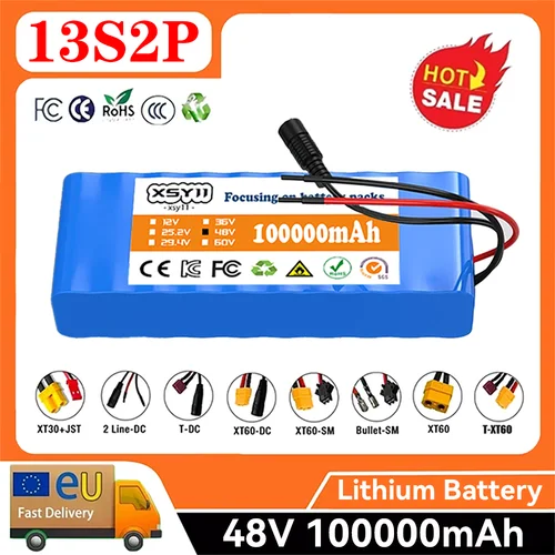 13S2P 48V 100Ah ハイパワー 18650 バッテリー電気自動車電動バイク DIY バッテリー BMS 54.6V 2A 充電器