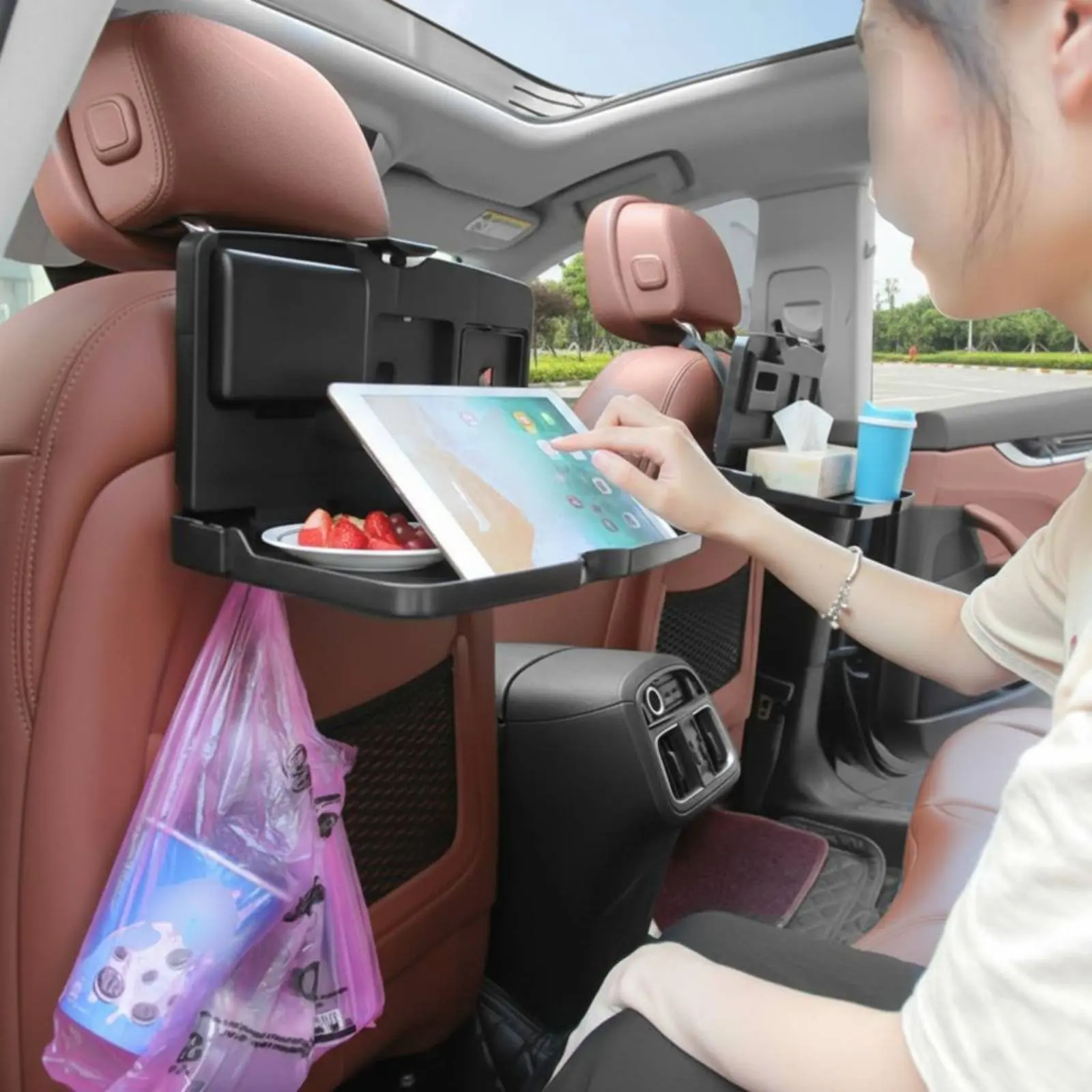 

Car Seat Rear Tray Table Space Saving Foldable Car Food Tray Backseat Organizer with Table Easy to Install Backseat Laptop Desk