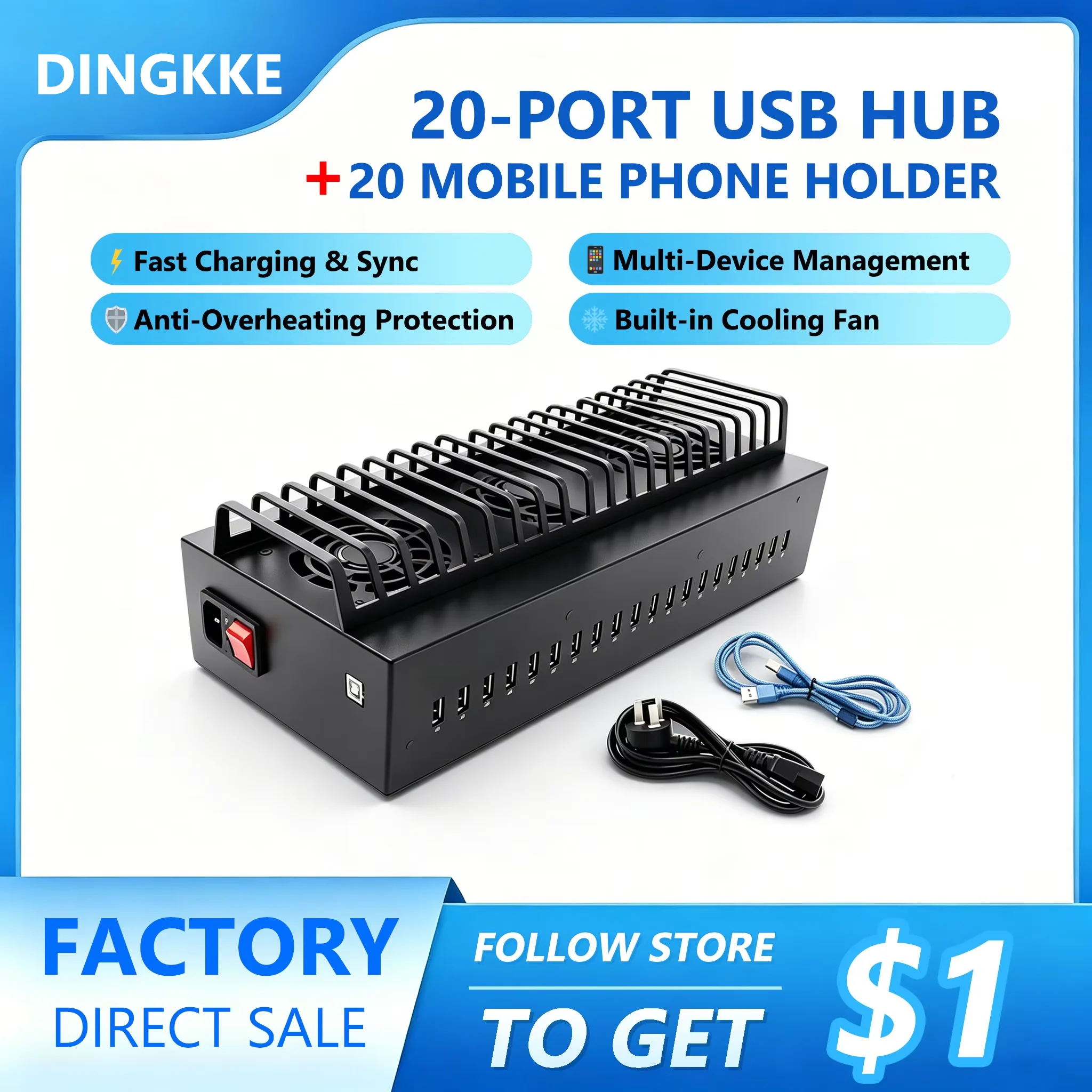 20 Ports Box Phone Farm USB Hub Android Control Box Batch Synchronization Control Unified Management Smartphones