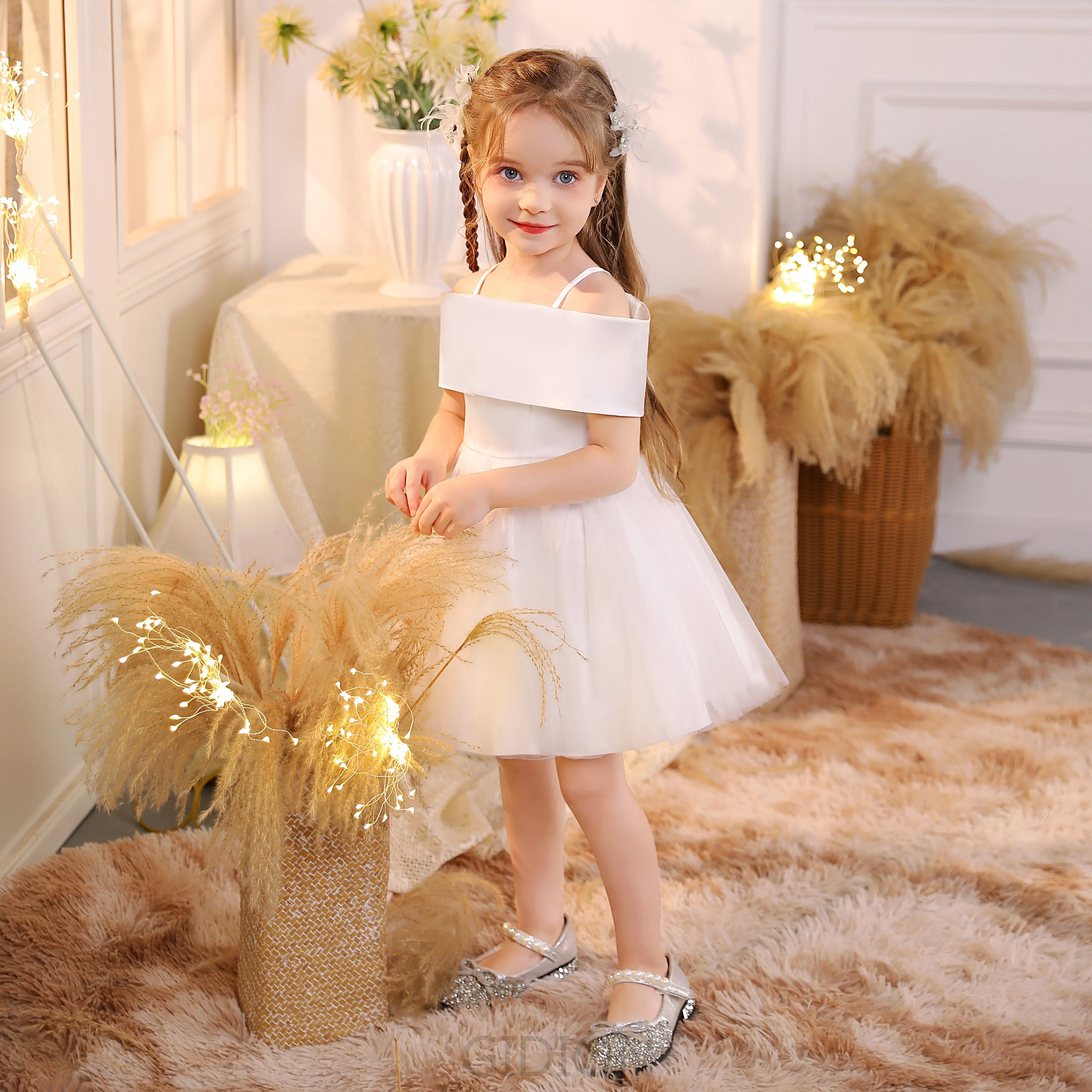 Princess Flower Girl Dress For Kid Knee Length Wedding Ceremony Pageant Banquet Birthday Evening Party Ball First Communion