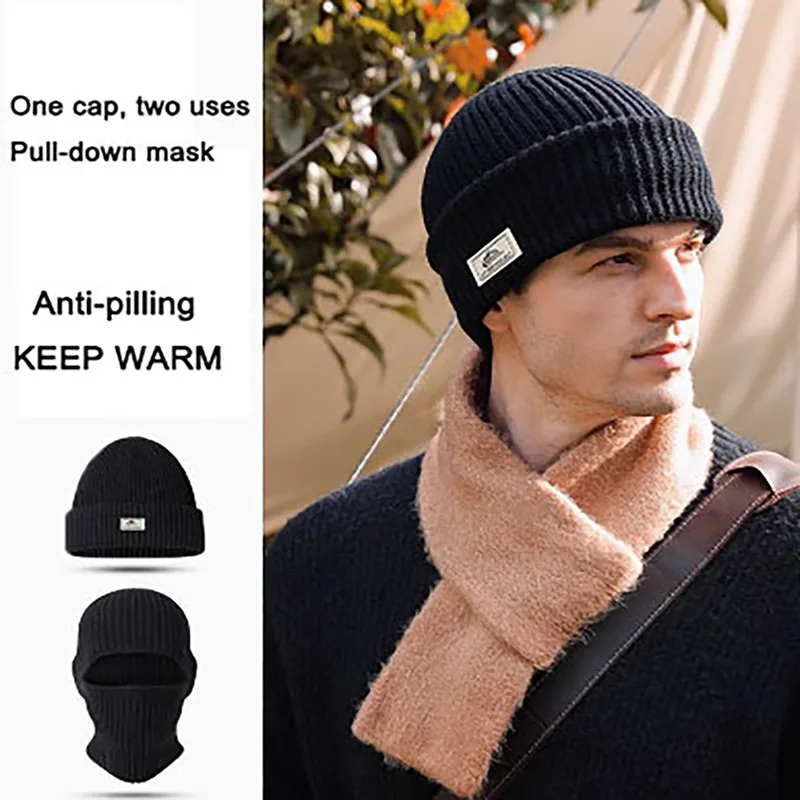 Warm Winter Knit Hat 2 in 1 Riding Full Face Hat Mask Warm Outdoor Sports Motorcycle Skiing Fishing Mask Scarf Hat