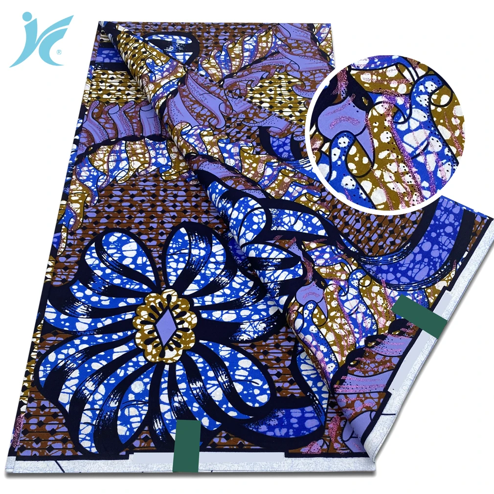 Nieuw ontwerp Afrikaanse Flash Gold Print Stof Zachte Ankara Wax Stof 6 yards Echte Afrikaanse Gouden Stof 2025 Grand Super Batik
