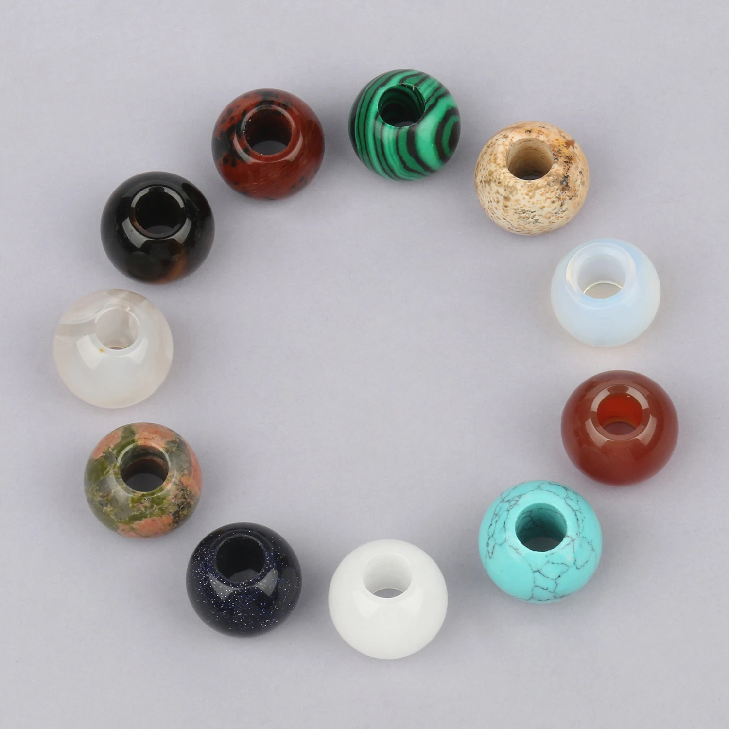 2pcs/lot Large 5mm Hole Natural agates turquoises beads loose spacer round big hole gem stone beads for jewelry making bracelet