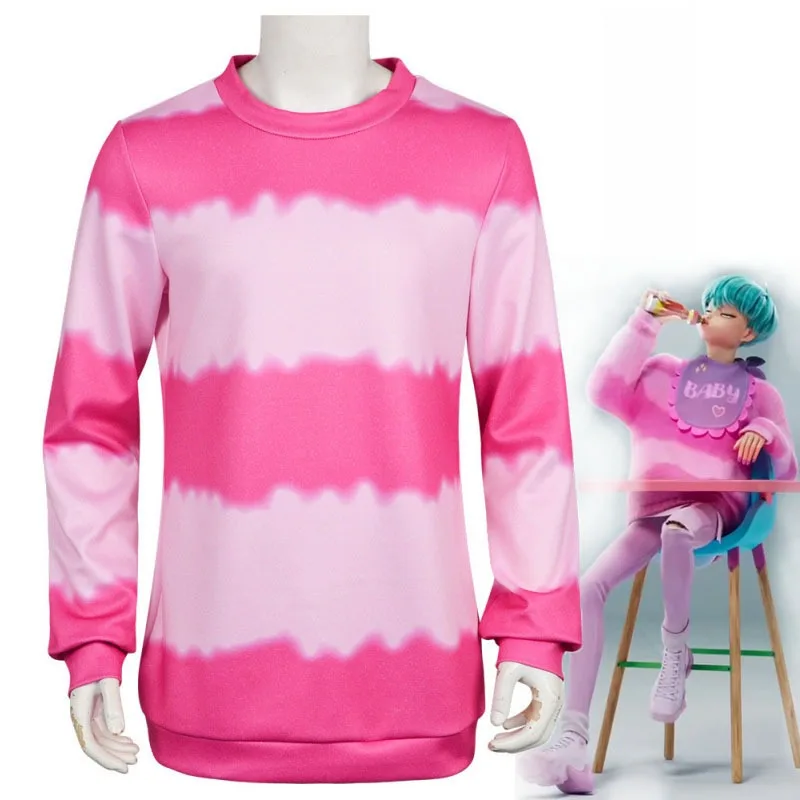 Anime Demon Hunters Saja niño bebé Cosplay disfraz Kpop grupo ídolo Rosa raya Sudadera con capucha Tops camisa fiesta de Halloween ropa Casual