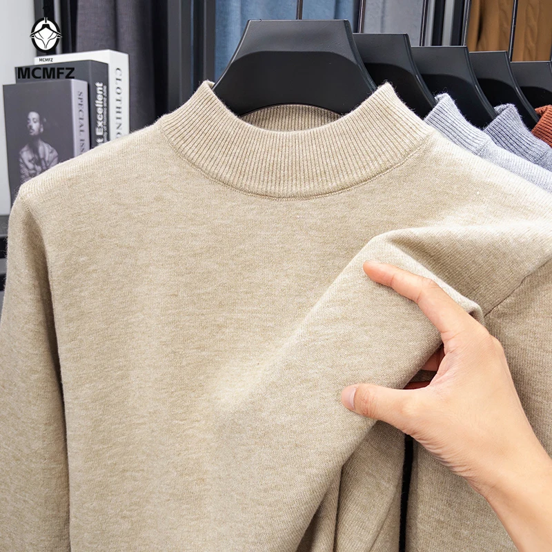 

Half Turtleneck Knitwear Sweater New Autumn/Winter Mock Neck Sweatshirts Solid Color Pullovers Man Brand Casual Mens Clothing